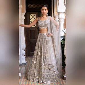 Grey Silver Sequins Embellished Sequins Choli Lehenga